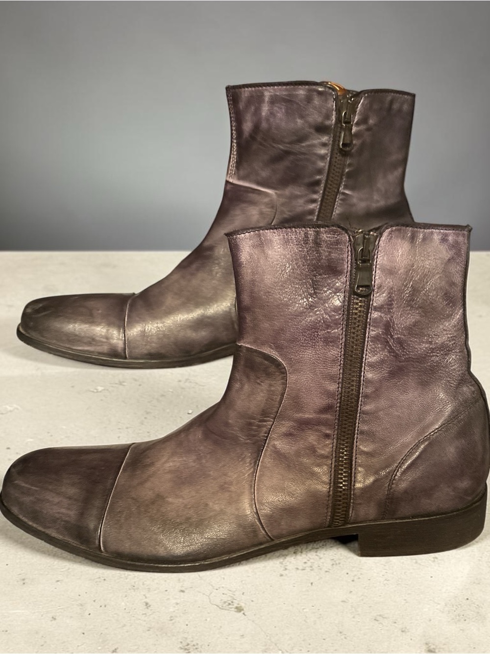 Kenneth Cole Men's Brown/Gray  Leather Side-Zip Chukka Boots Made in Italy